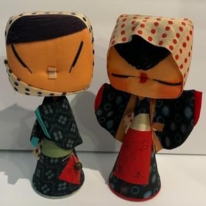 Vintage Japanese 2 Art Dolls Folk Art Kimono